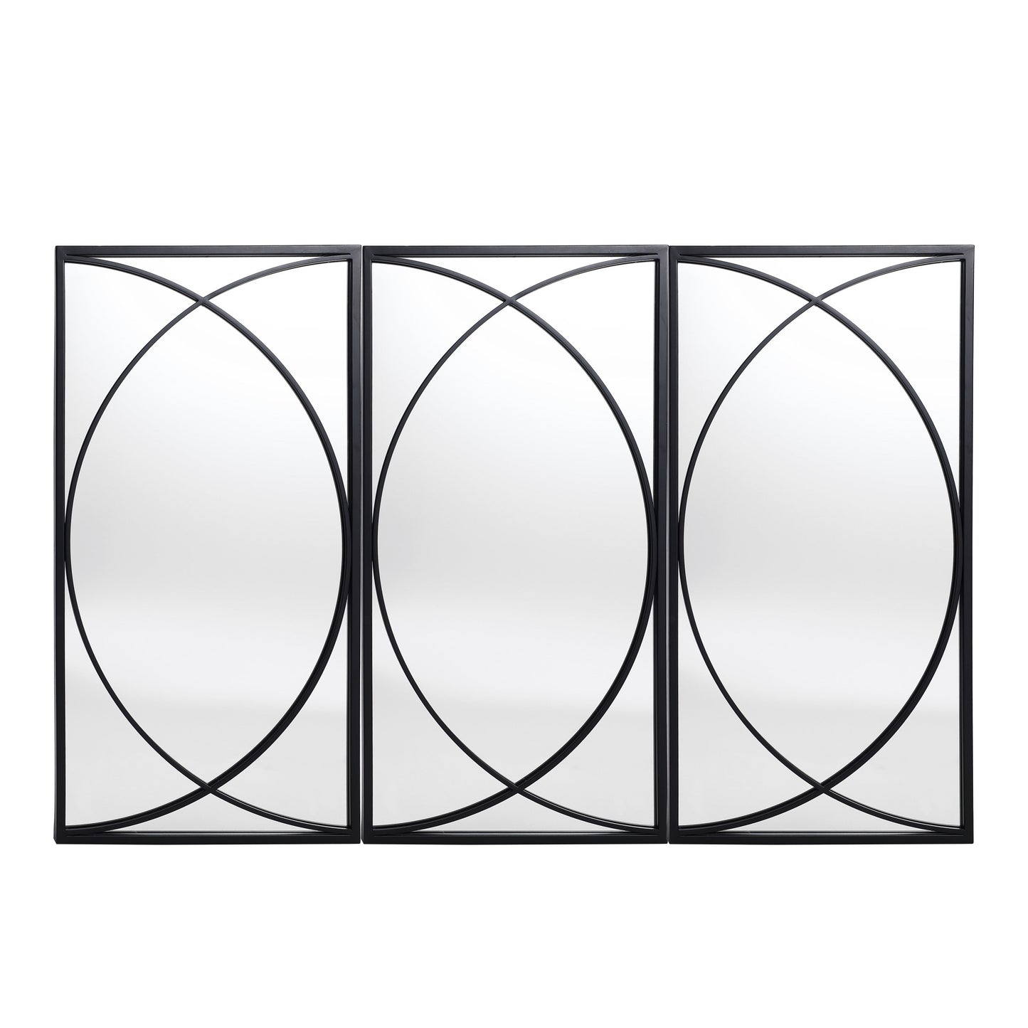 Ensemble de 3 miroirs muraux rectangulaires en métal noir - 31,9 H x 15,75 L x 0,75 P