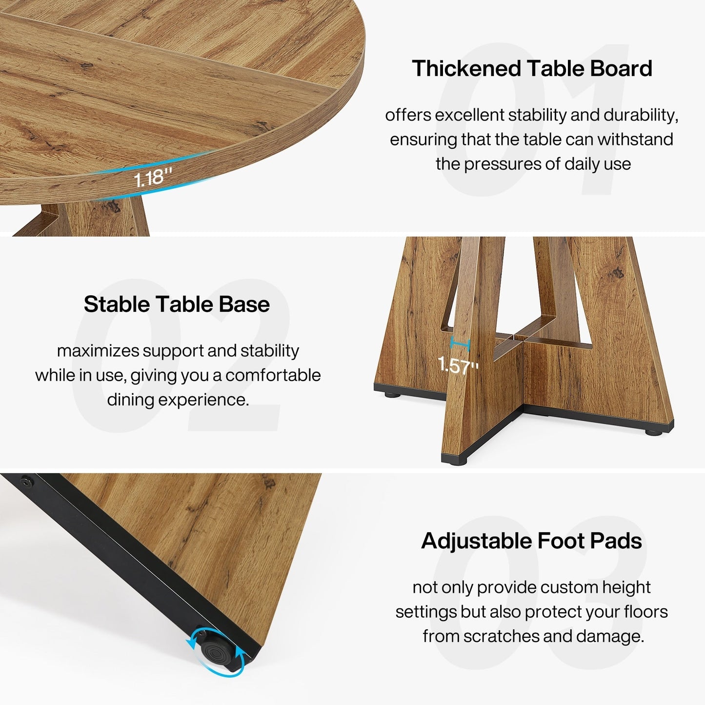 Table à manger ronde 47 pouces pour 4 personnes, table de cuisine de style campagnard, petite table à dîner en bois pour salle à manger et salon