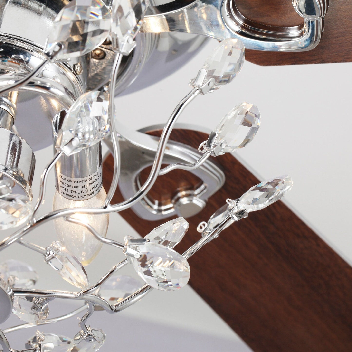 Ventilateur de plafond encastré moderne réversible à 5 pales en cristal avec télécommande