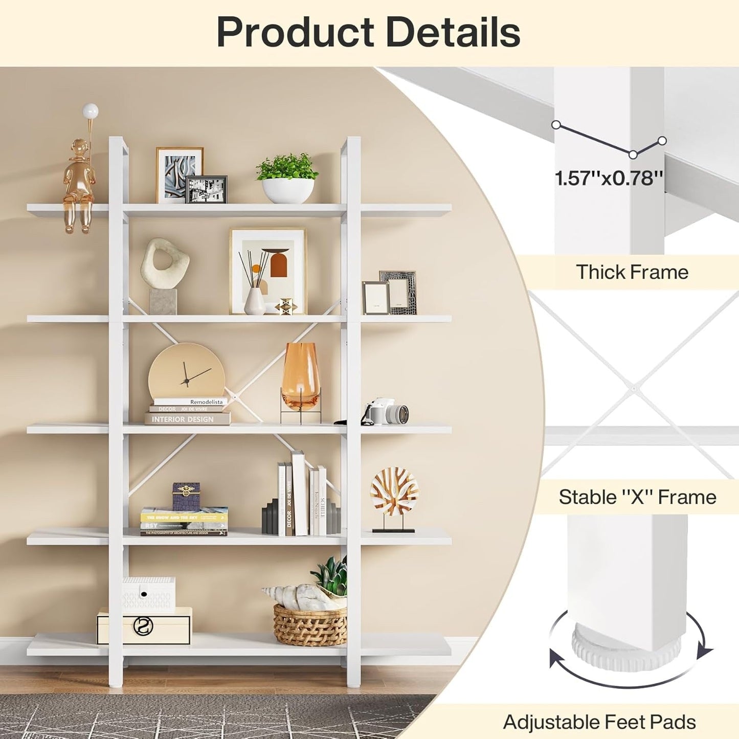 Bibliothèque à 5 niveaux, style industriel vintage