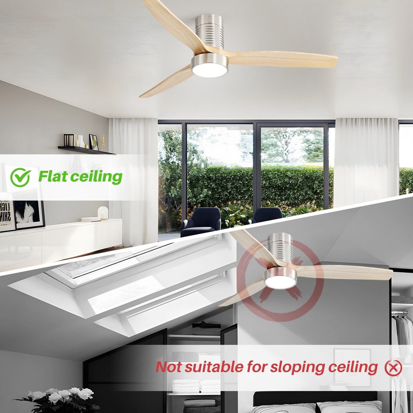 Ventilateur de plafond encastré de style campagnard de 52 pouces avec éclairage et télécommande, moteur CC réversible