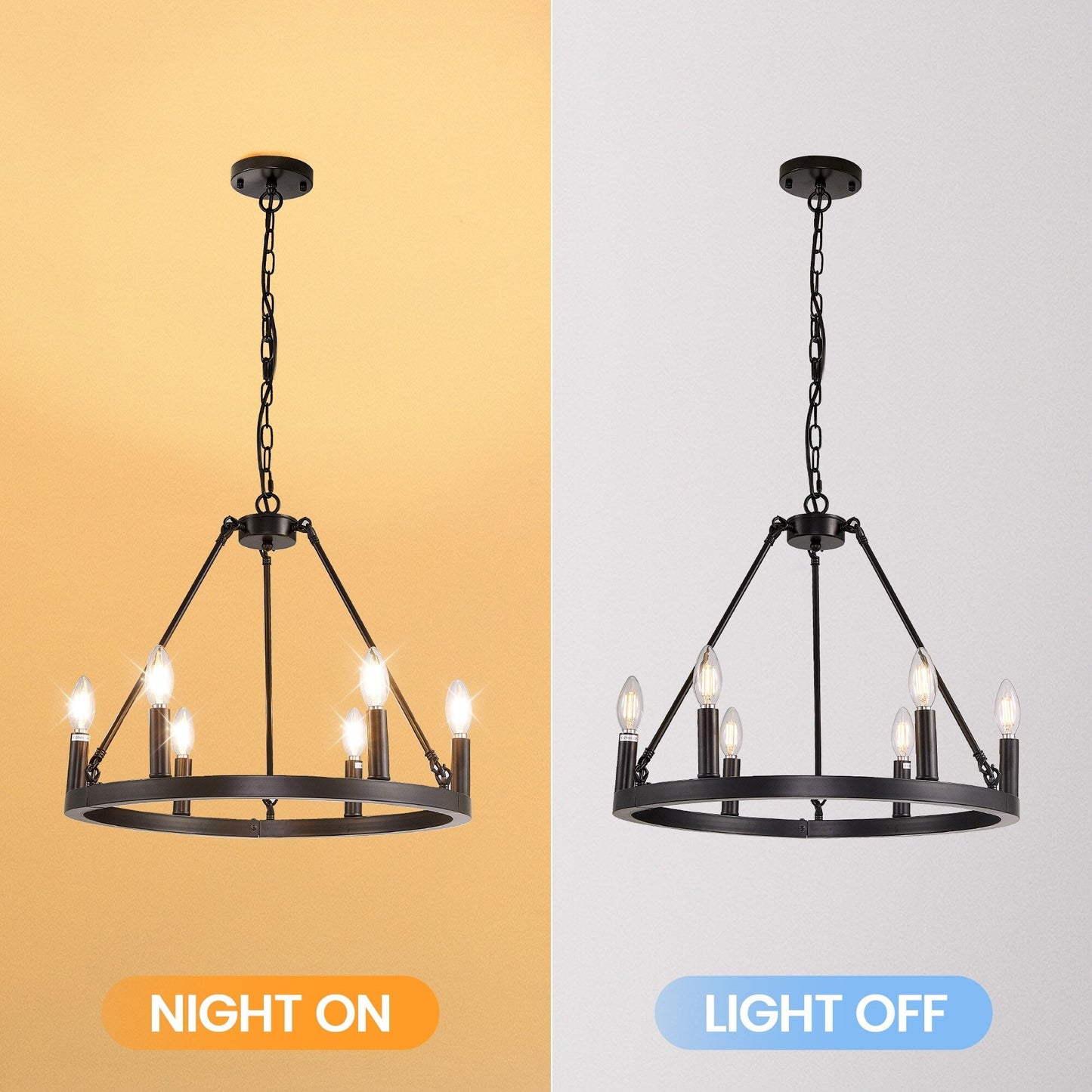 Lustre rond à 24 lumières en forme de roue de chariot de 54 pouces