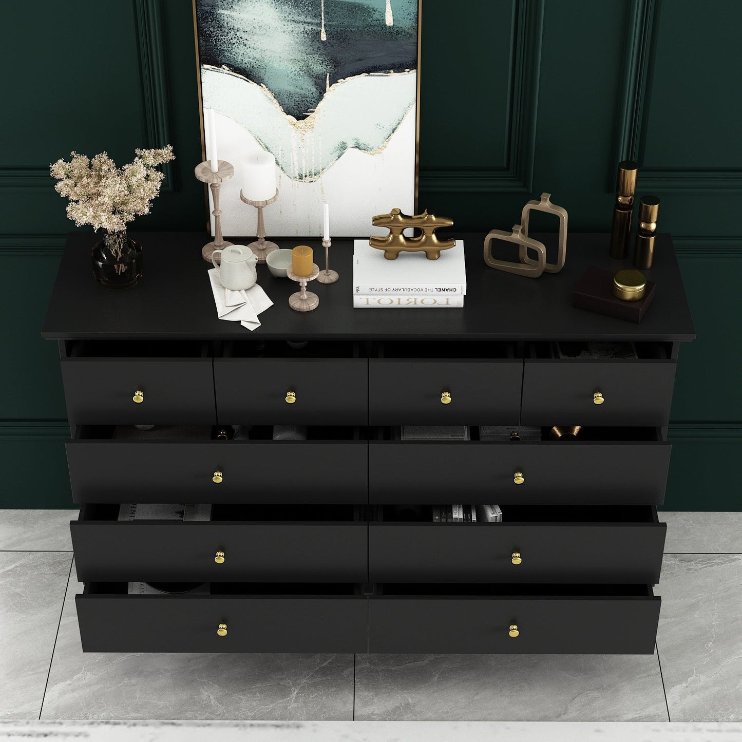 Commode double de 55,1 po de large avec tiroirs de rangement