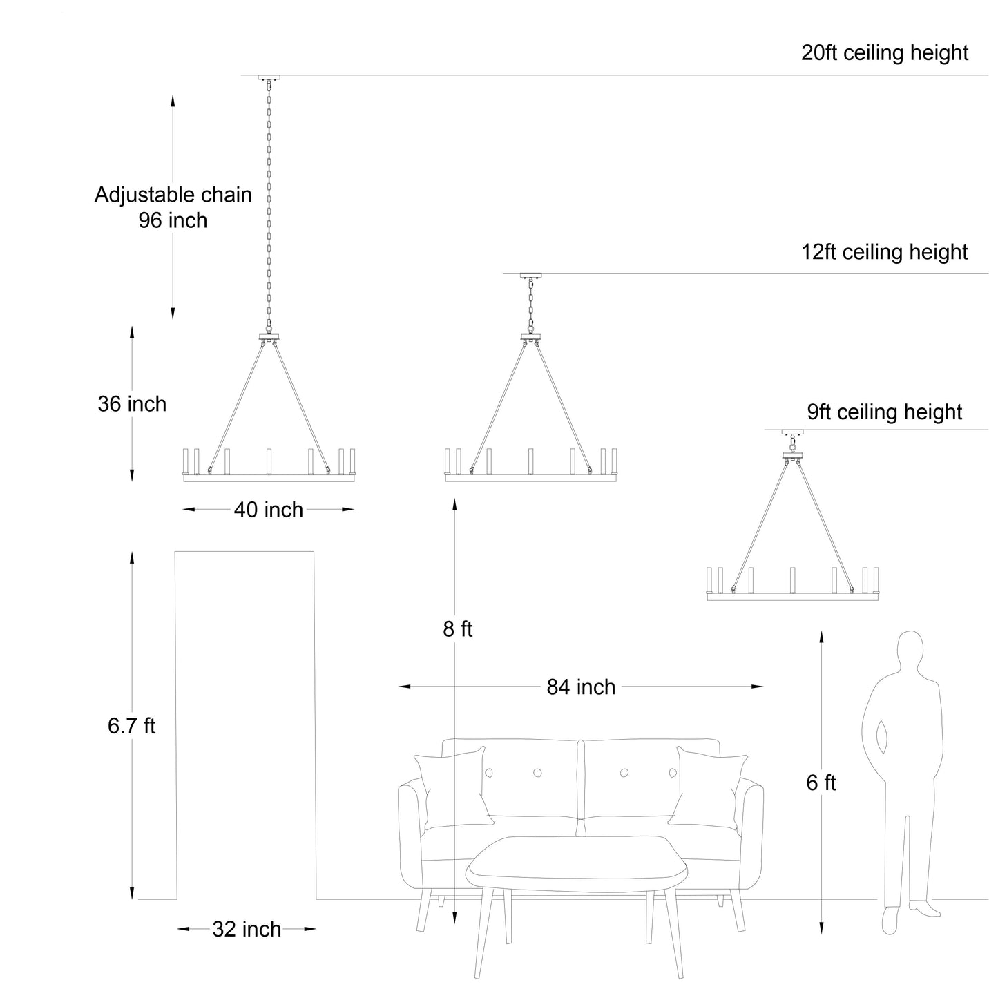 Lustre Acroma Farmhouse à 12 lumières, 40 po, en forme de roue de chariot, certifié UL - 40 po P x 138 po H