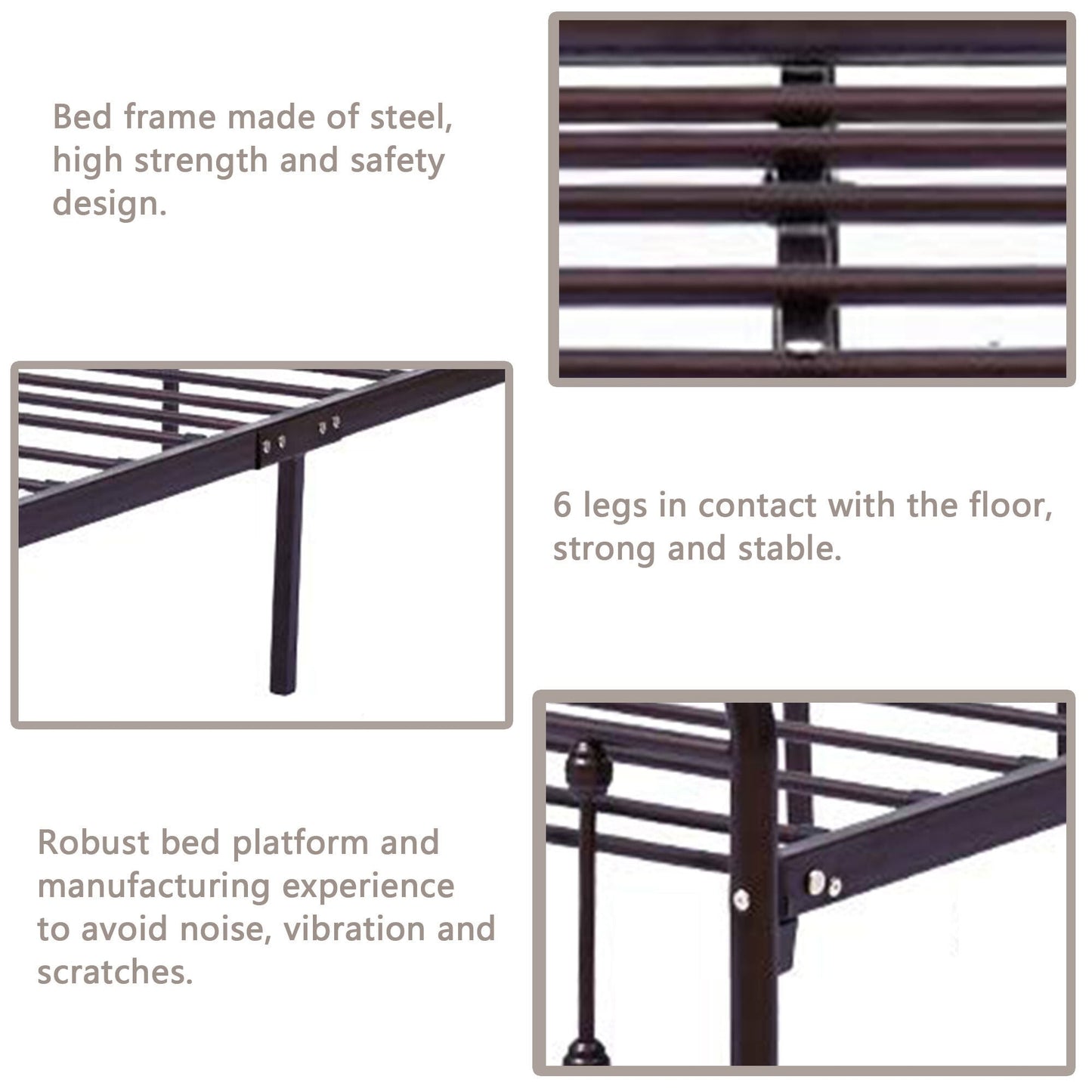 Cadre de lit plateforme en métal vintage simple Alazyhome, montage facile