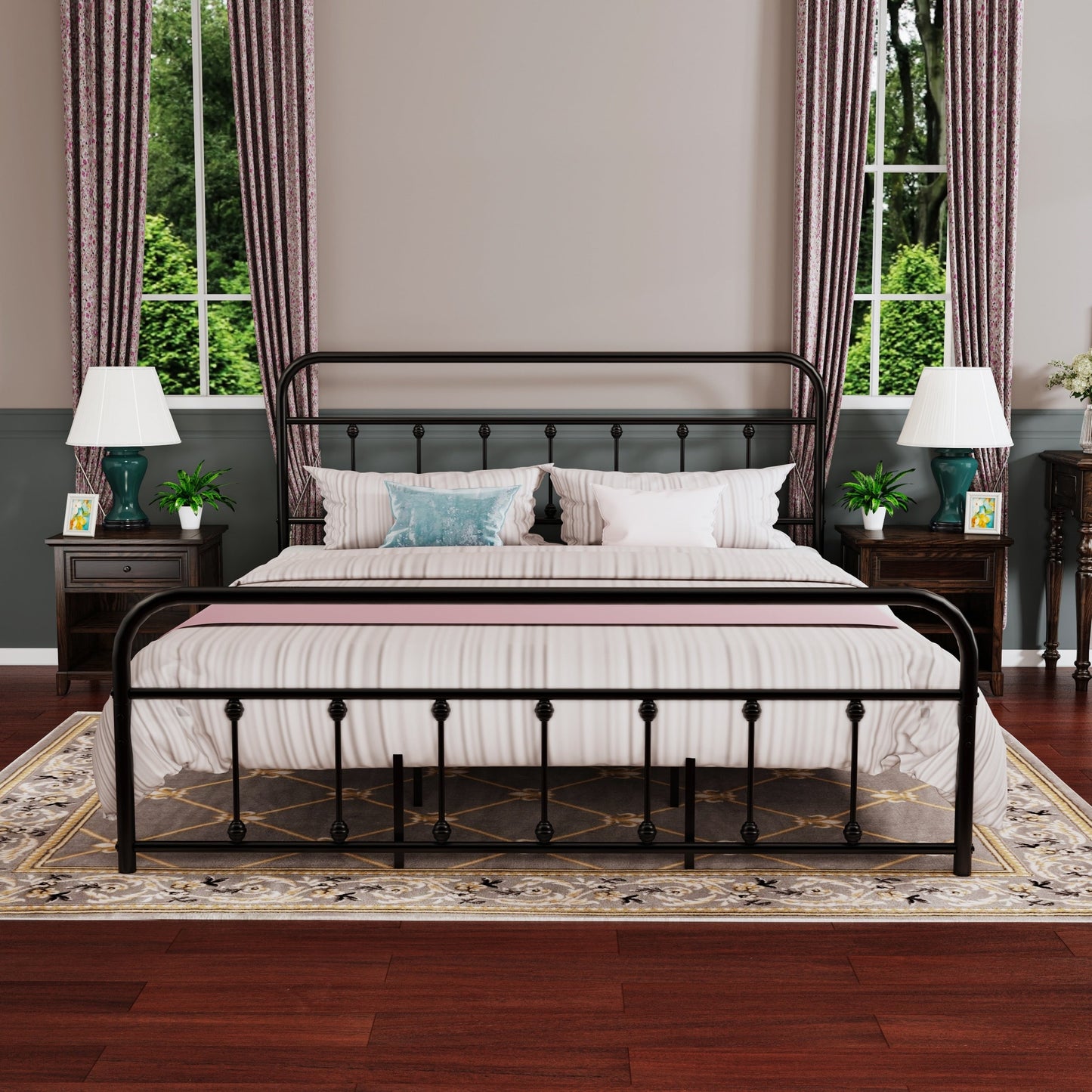 Cadre de lit plateforme en métal vintage simple Alazyhome, montage facile