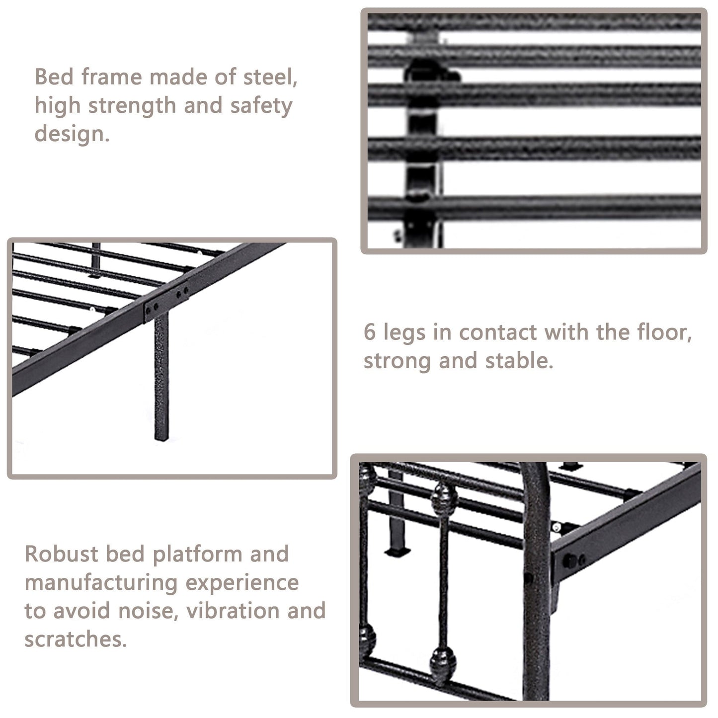 Cadre de lit plateforme en métal vintage simple Alazyhome, montage facile