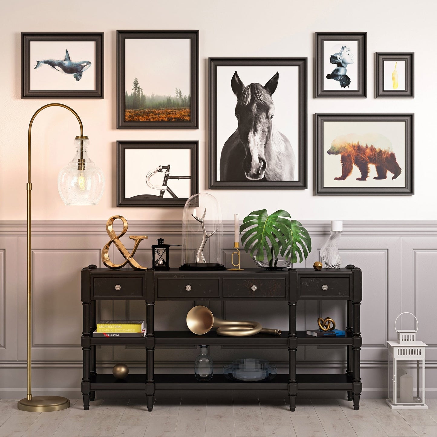 Lampadaire Verona Arc avec abat-jour en verre