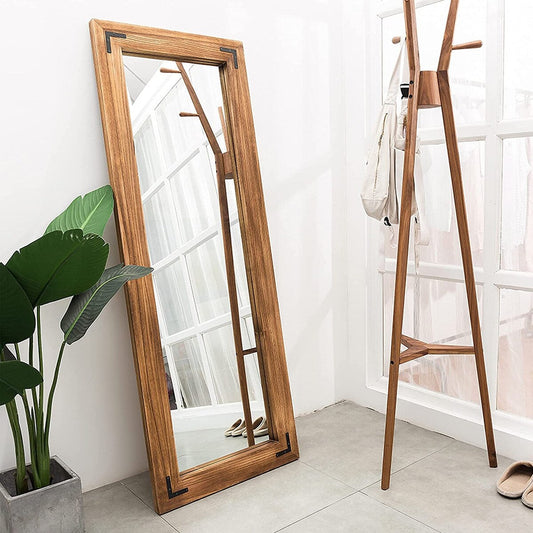 Miroir de sol pleine longueur avec cadre en bois rustique de style ferme - 65 x 24