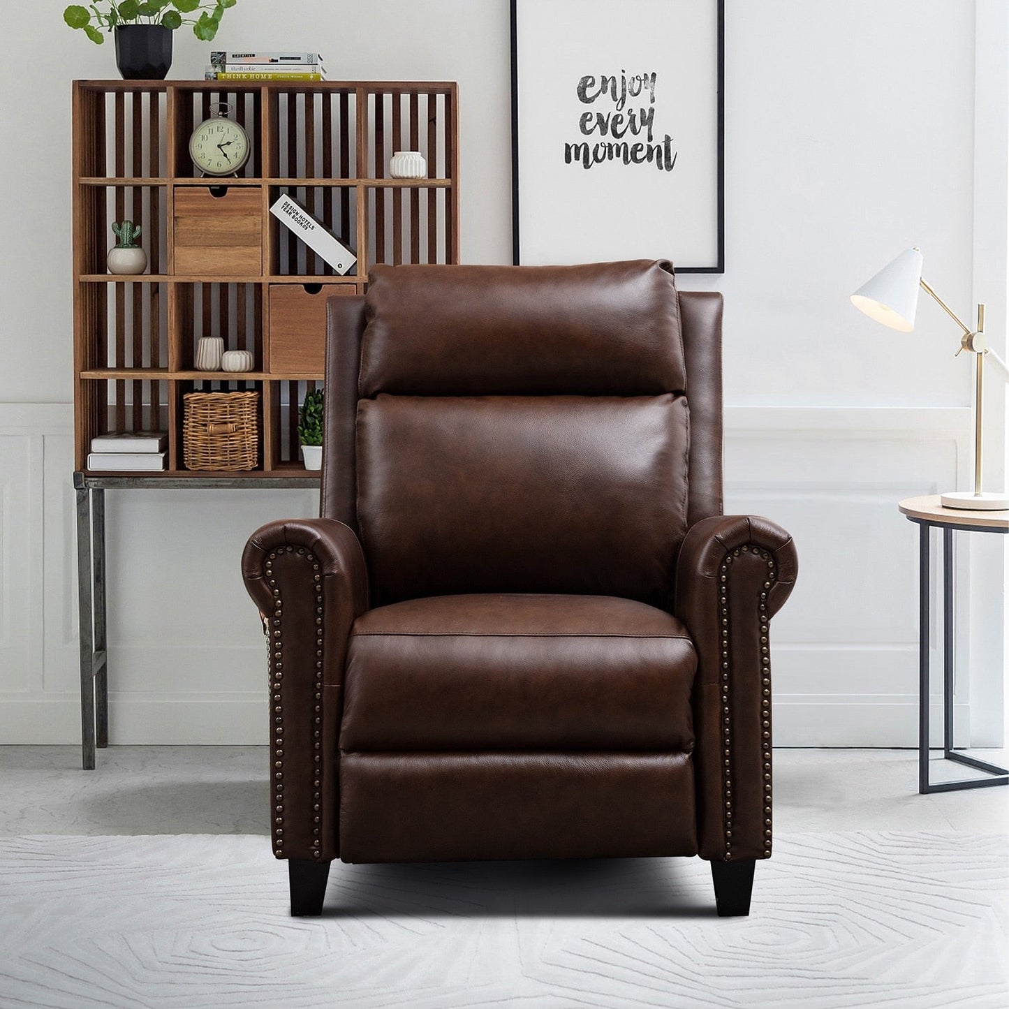 Fauteuil inclinable en cuir véritable avec accoudoirs et dossier confortables