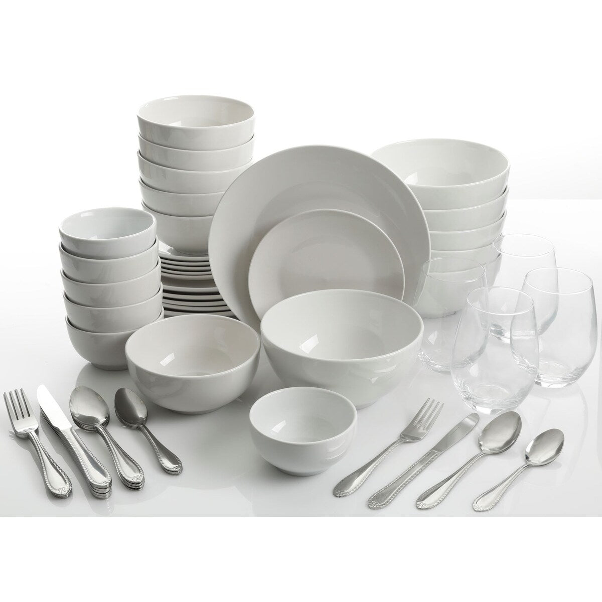 Gibson Home All U Need Service de table 60 pièces Assiettes, bols, verres, fourchettes, cuillères et couteaux (Service pour 6)