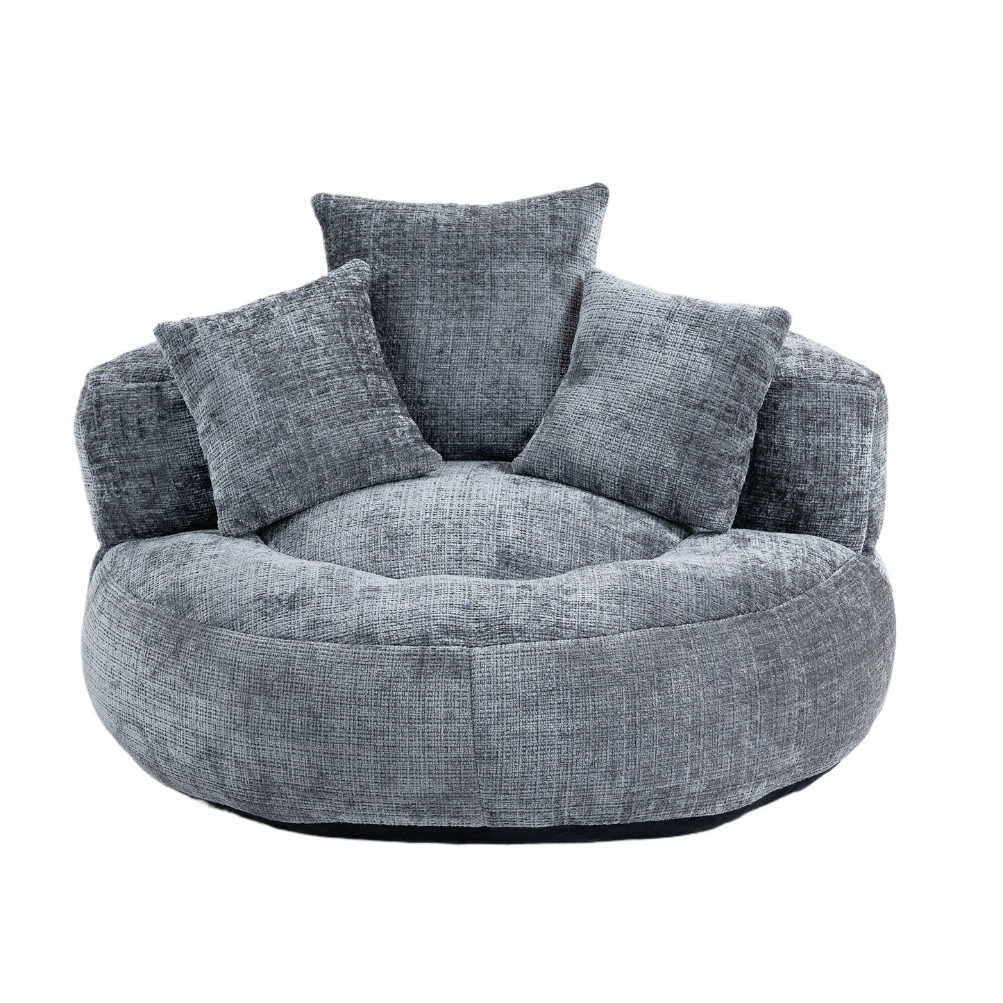 Canapé poire simple gris surdimensionné en chenille de 42,52 pouces avec trois oreillers pour chambre à coucher