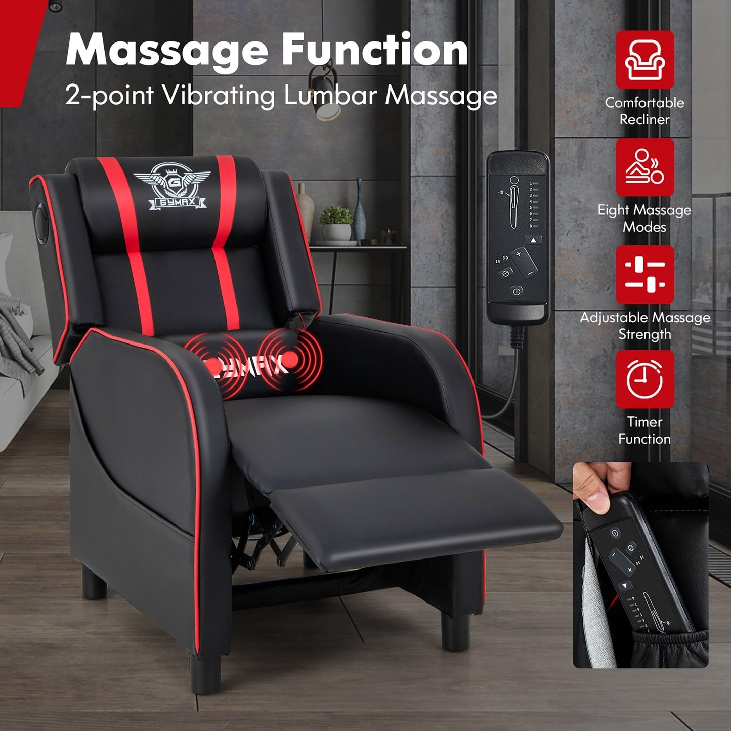 Fauteuil inclinable de massage et de jeu Gymax en cuir PU