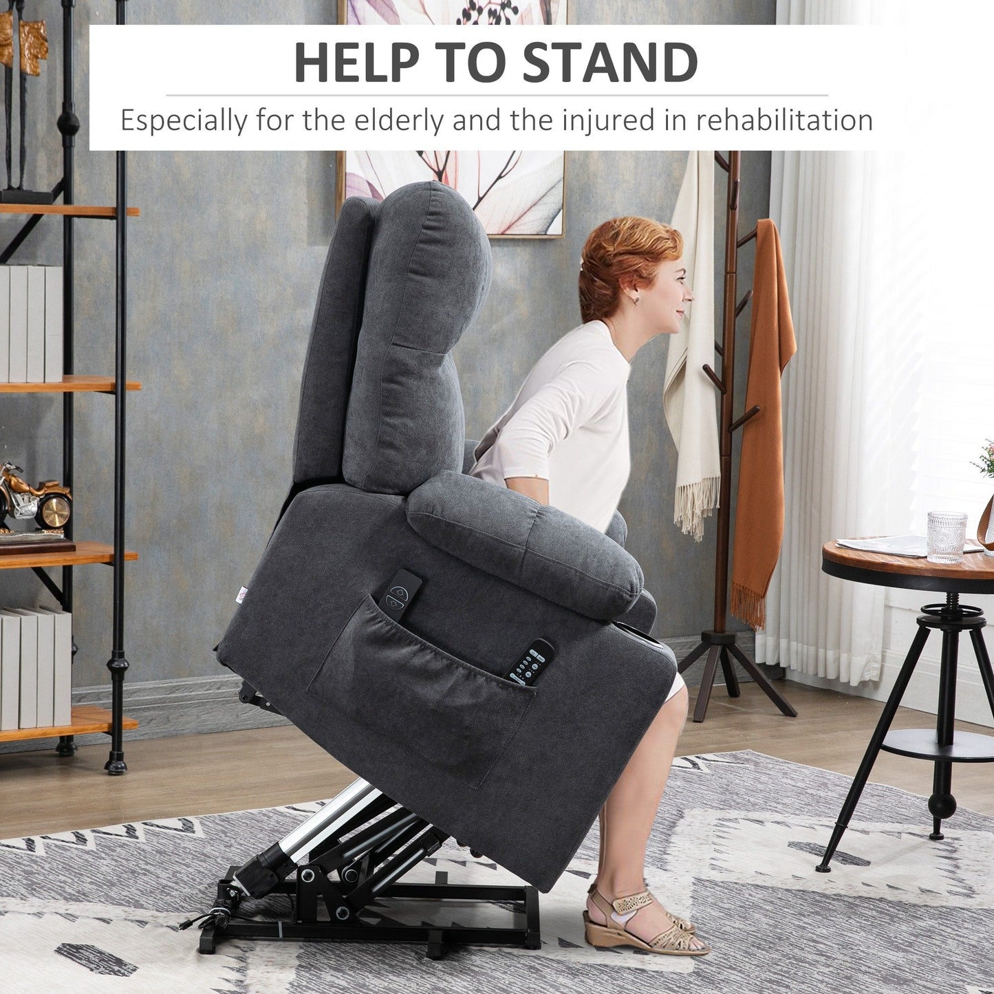 Fauteuil releveur électrique HOMCOM pour personnes âgées, fauteuil inclinable de salon surdimensionné avec télécommande