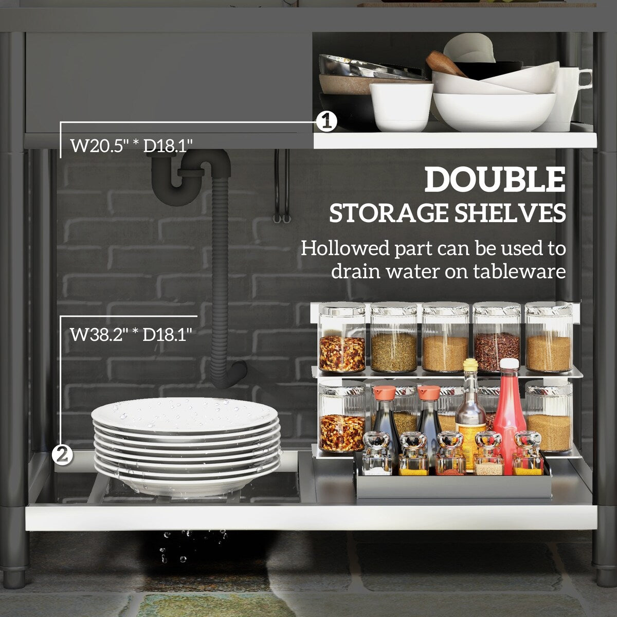 Évier utilitaire extérieur HOMCOM, évier profond en acier inoxydable, évier de cuisine autoportant à cuve unique, 39 pouces - 39 pouces