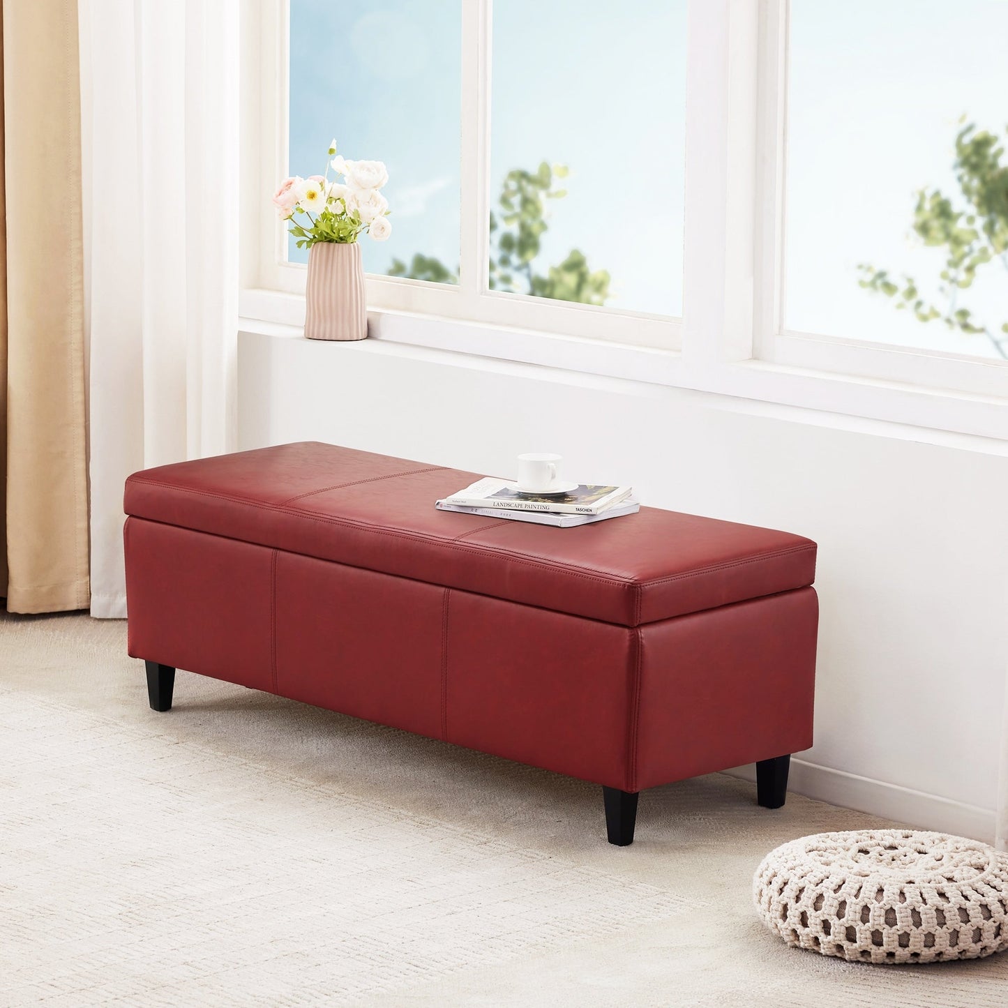 Pouf de rangement rectangulaire rembourré 50,3 x 17,50 x 18 po - Similicuir