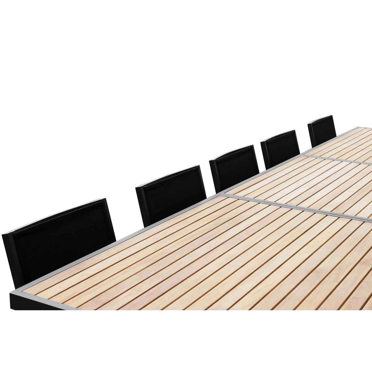 Ensemble de salle à manger d'extérieur Heck 13 pièces en teck et aluminium FSC pour 12 personnes, table extensible et chaises empilables, noir anthracite