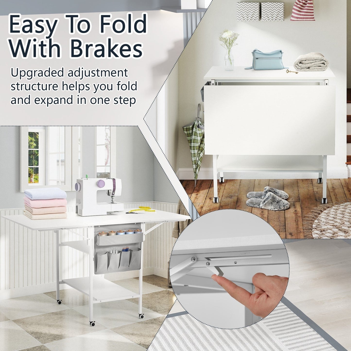 Table de bricolage réglable en hauteur avec étagères de rangement, table de découpe pliante mobile pour la maison, le bureau, la salle de couture et la salle d'artisanat