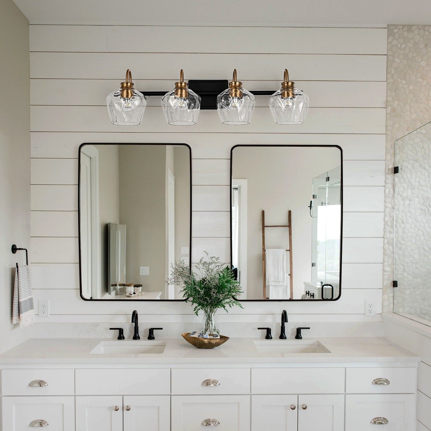 Appliques murales modernes à 3/4 lumières pour salle de bain, à intensité variable, avec abat-jour en verre