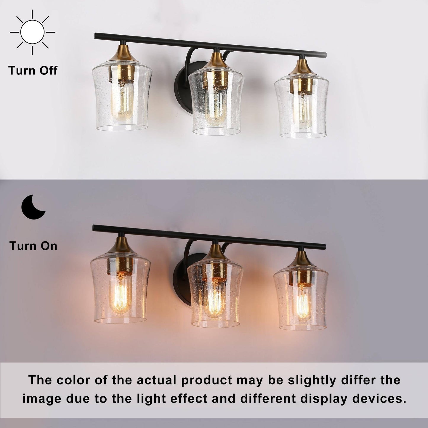 Luminaires de salle de bain linéaires modernes en or noir à 2, 3 ou 4 lampes avec verre grainé