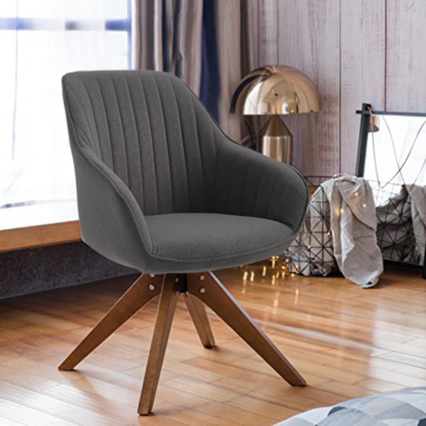 Fauteuil d'appoint pivotant Art Leon pour bureau moderne avec pieds en bois