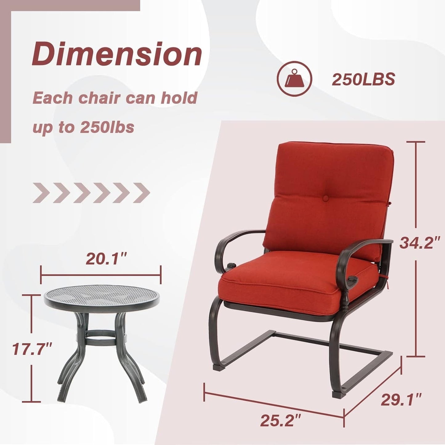 Ensemble bistrot d'extérieur 3 pièces Nista avec coussins et table basse, à ressorts en C, par Havenside Home