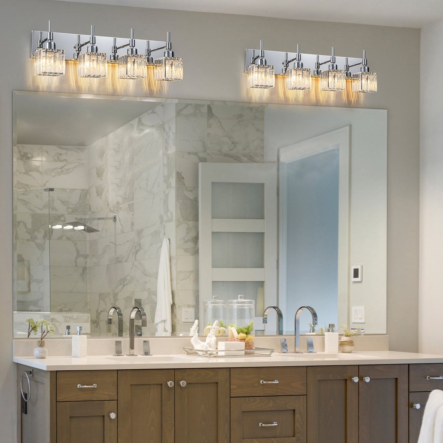 Luminaires de salle de bain en cristal à intensité variable Ora Modern sur miroir Glam Vanity Lights