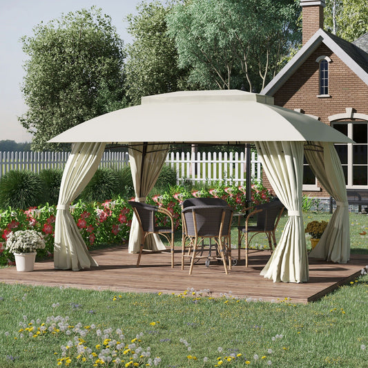 Gazebo de terrasse Outsunny 10' x 13', abri d'extérieur avec parois latérales, toit à double ventilation et structure en acier