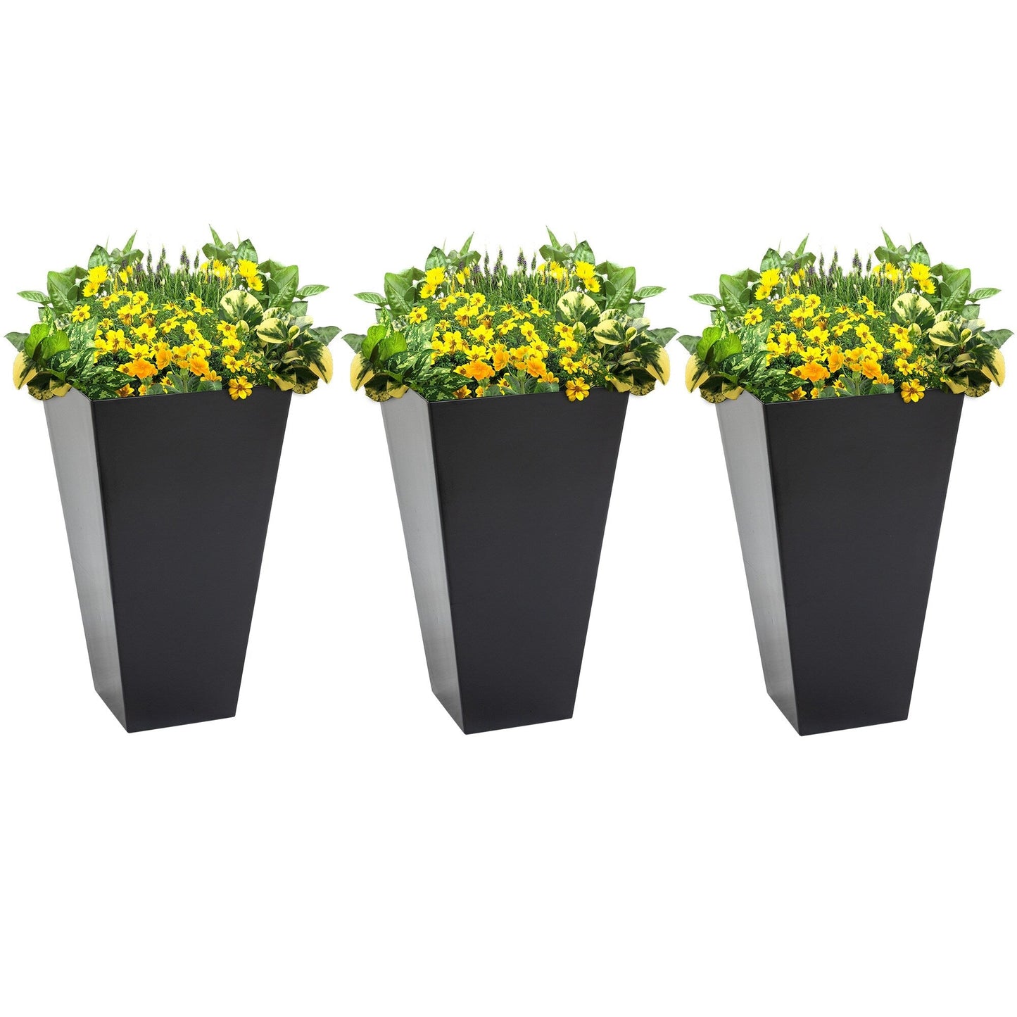 Lot de 3 grands pots de fleurs en plastique Outsunny 28 cm, pour l'intérieur et l'extérieur, pour l'entrée, la terrasse et la cour.