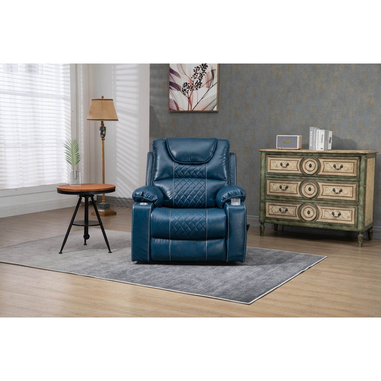 Fauteuil inclinable électrique surdimensionné en cuir PU avec massage, chauffage lombaire, porte-gobelet, inclinaison à plat à 180°