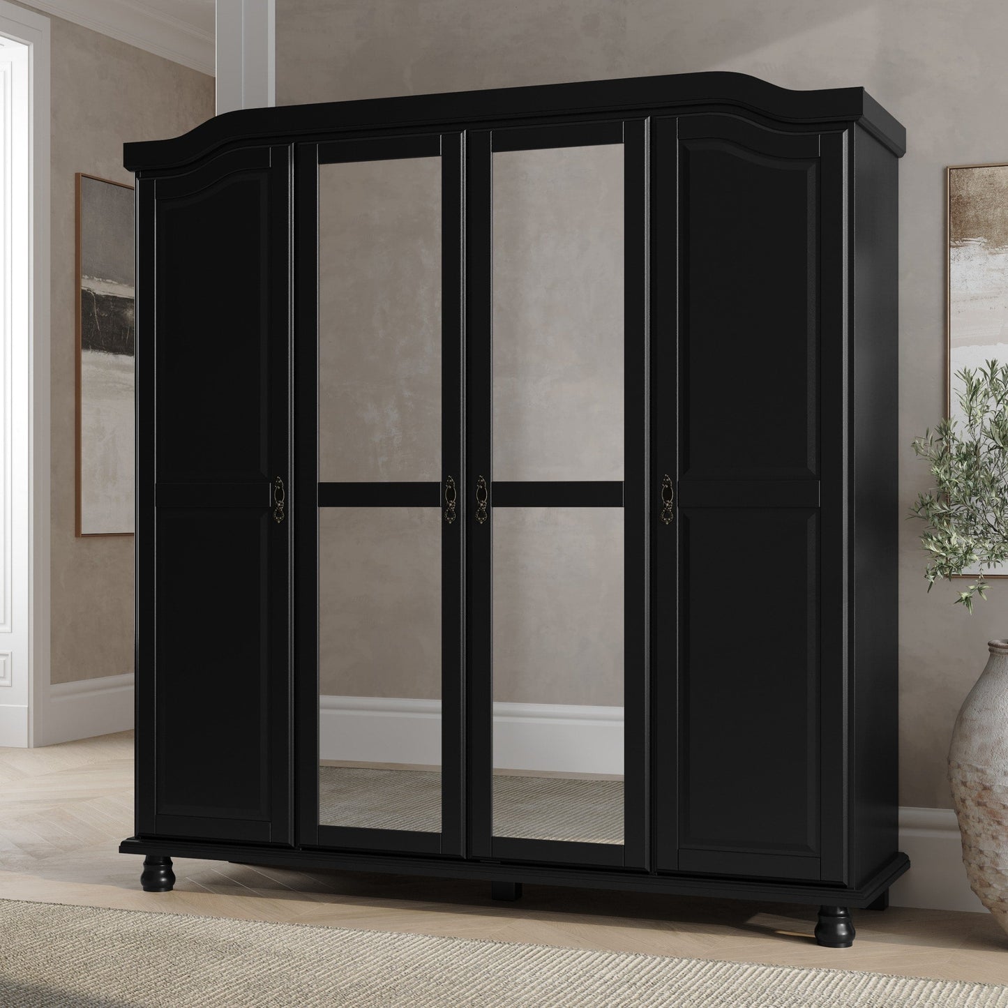 Armoire penderie 4 portes Kyle 100 % bois massif de Palace Imports avec portes en bois massif ou en miroir