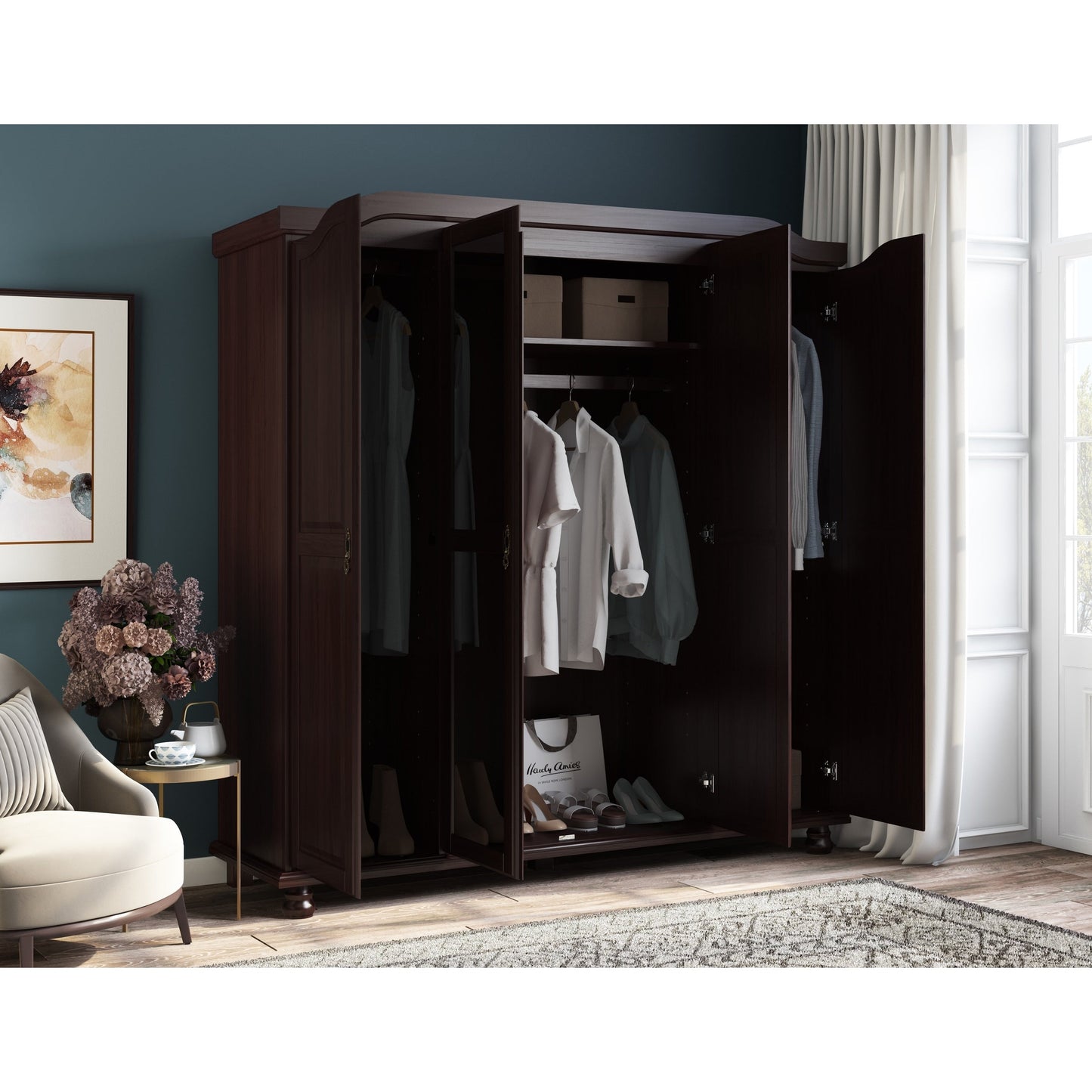 Armoire penderie 4 portes Kyle 100 % bois massif de Palace Imports avec portes en bois massif ou en miroir