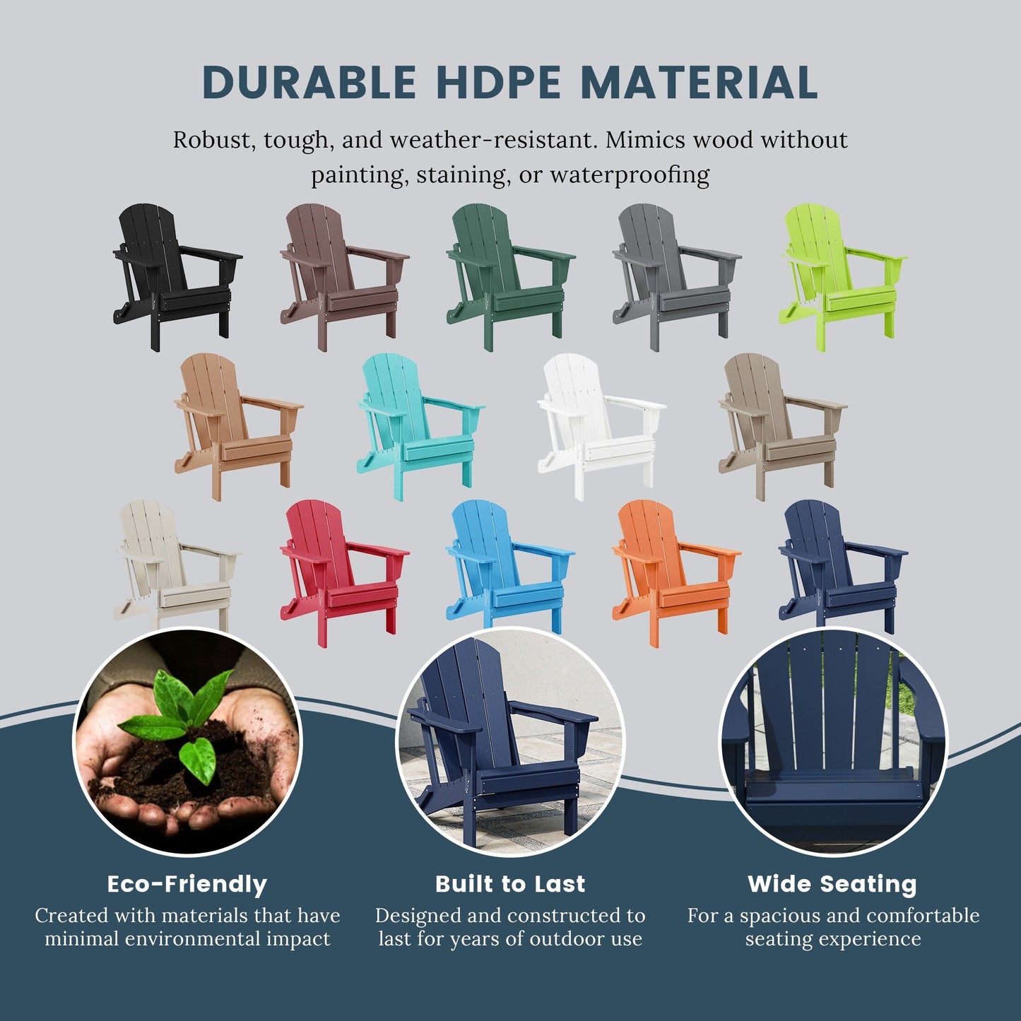 Chaises pliantes Adirondack Polytrends Laguna résistantes aux intempéries (lot de 2)