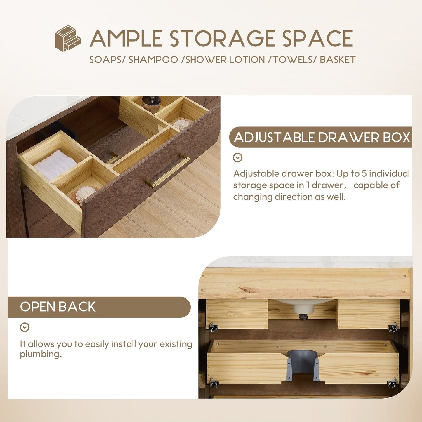 Meuble-lavabo Porto avec dessus en quartz blanc sans miroir