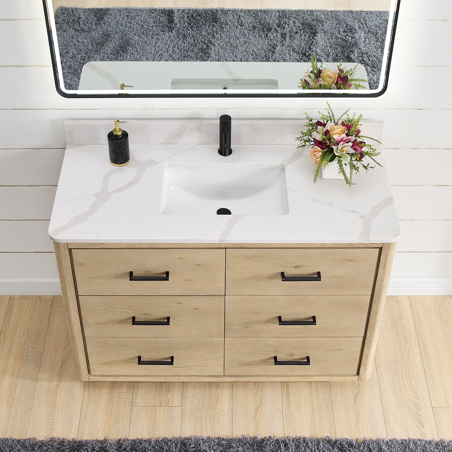 Meuble-lavabo Porto avec dessus en quartz blanc sans miroir