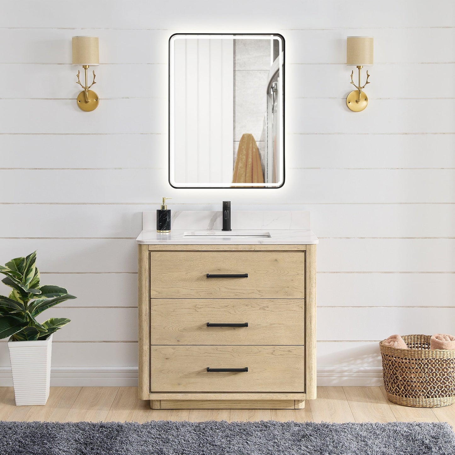 Meuble-lavabo Porto avec dessus en quartz blanc sans miroir