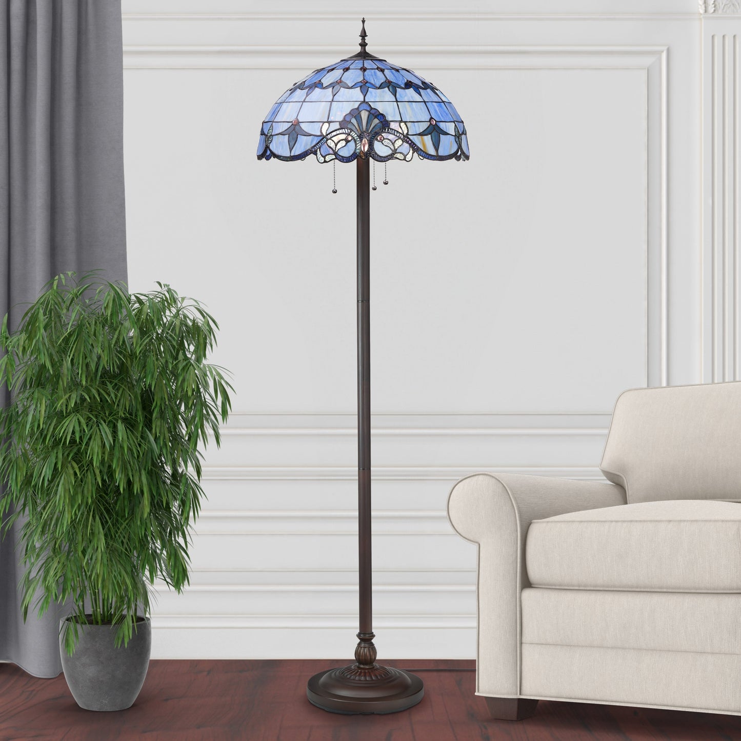 Lampadaire à 3 lumières en verre teinté et résine River of Goods Allistar, 64 pouces de hauteur, éclairage vers le bas - 20 L x 20 l x 64 H