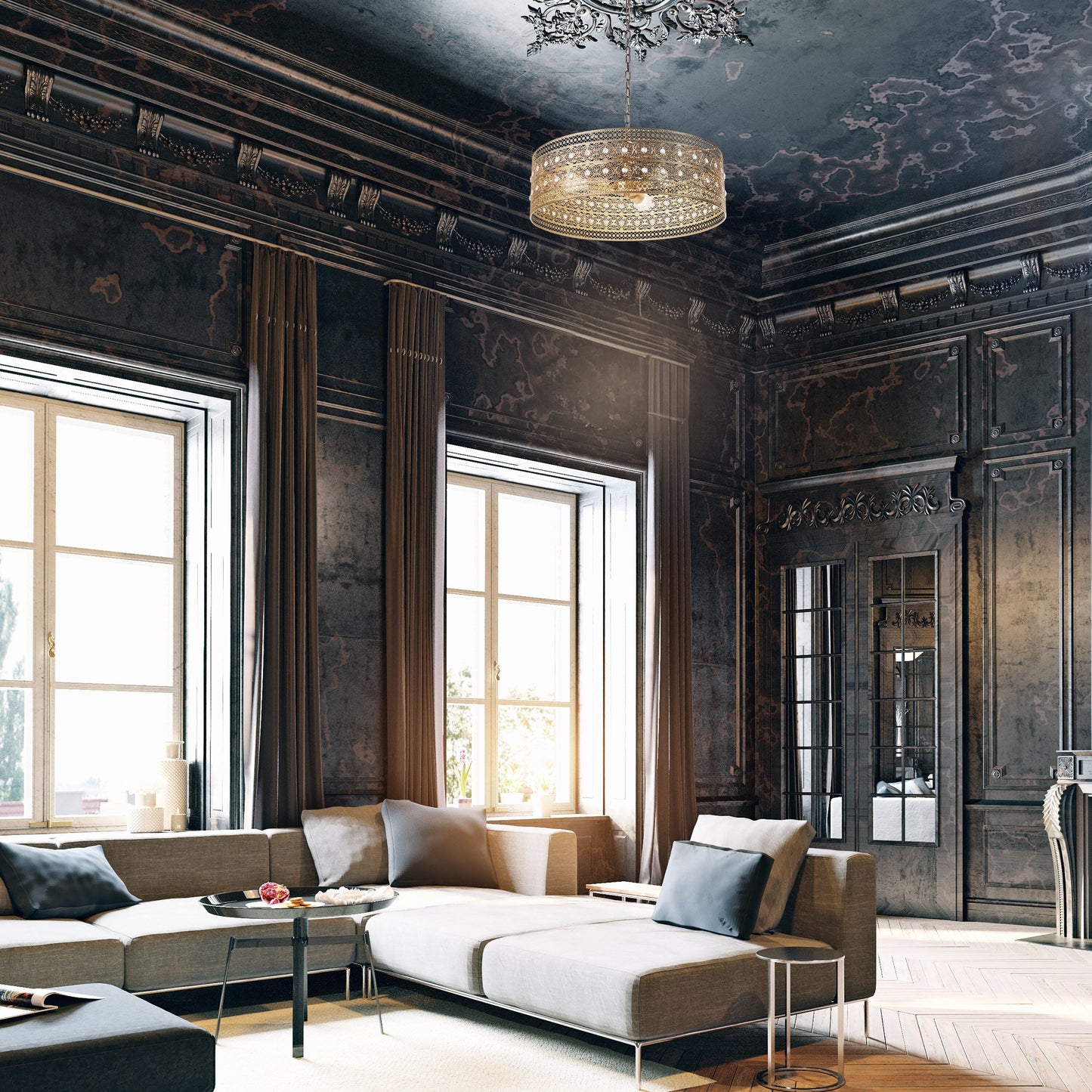 Lustre à 3 lumières River of Goods Bryar en laiton et cristal 23,5 W - 23,5 x 23,5 x 61,5