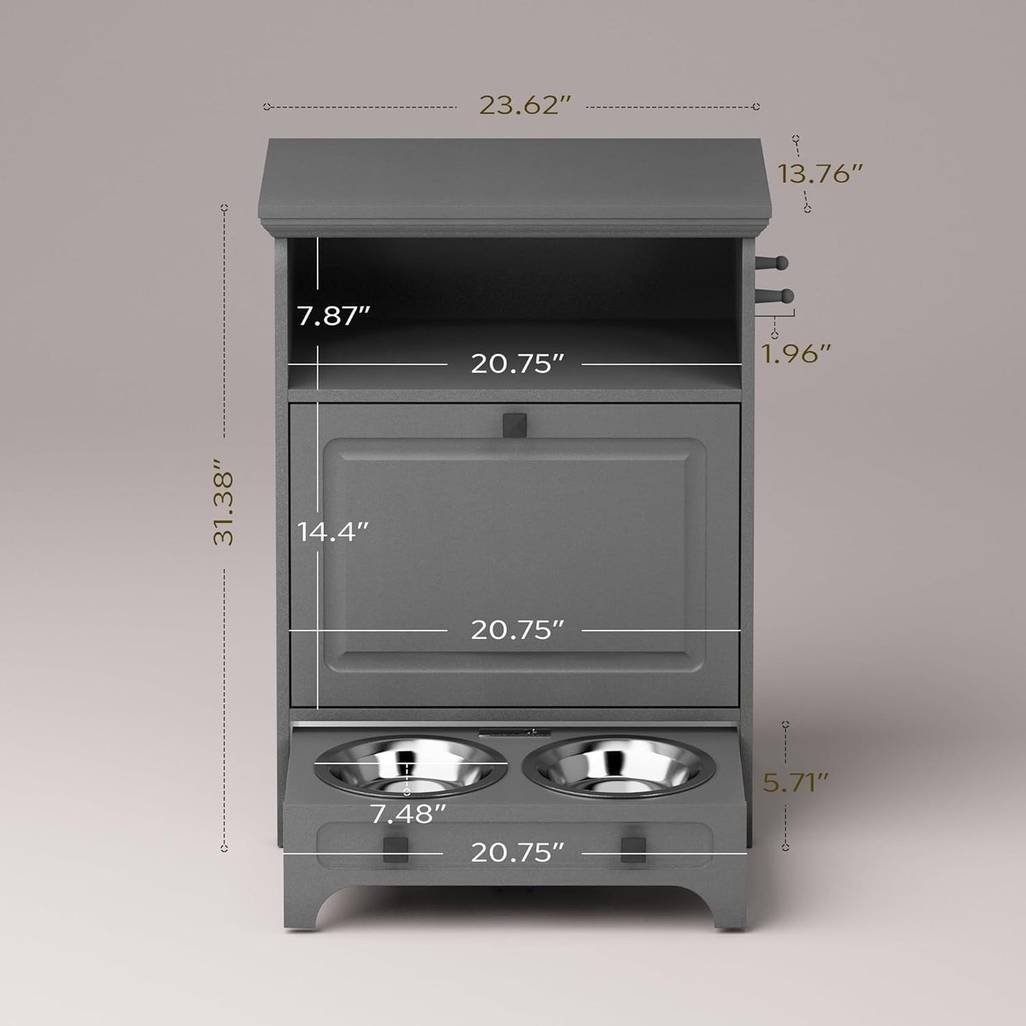 Station d'alimentation pour chiens Roomfitters avec 2 gamelles surélevées et armoire d'alimentation inclinable pour animaux de compagnie