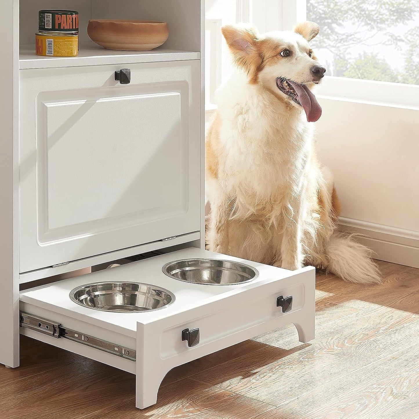 Station d'alimentation pour chiens Roomfitters avec 2 gamelles surélevées et armoire d'alimentation inclinable pour animaux de compagnie