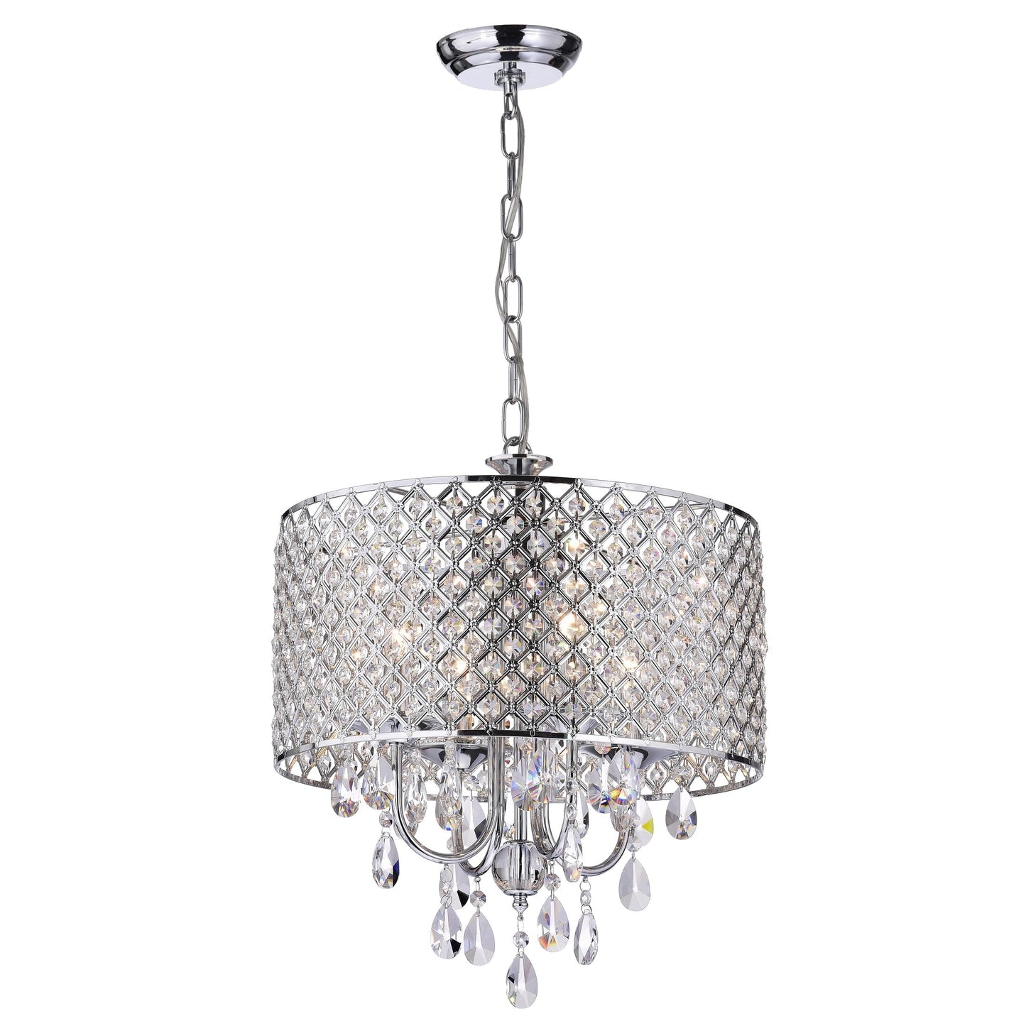 Lustre tambour à perles rondes avec cristaux suspendus