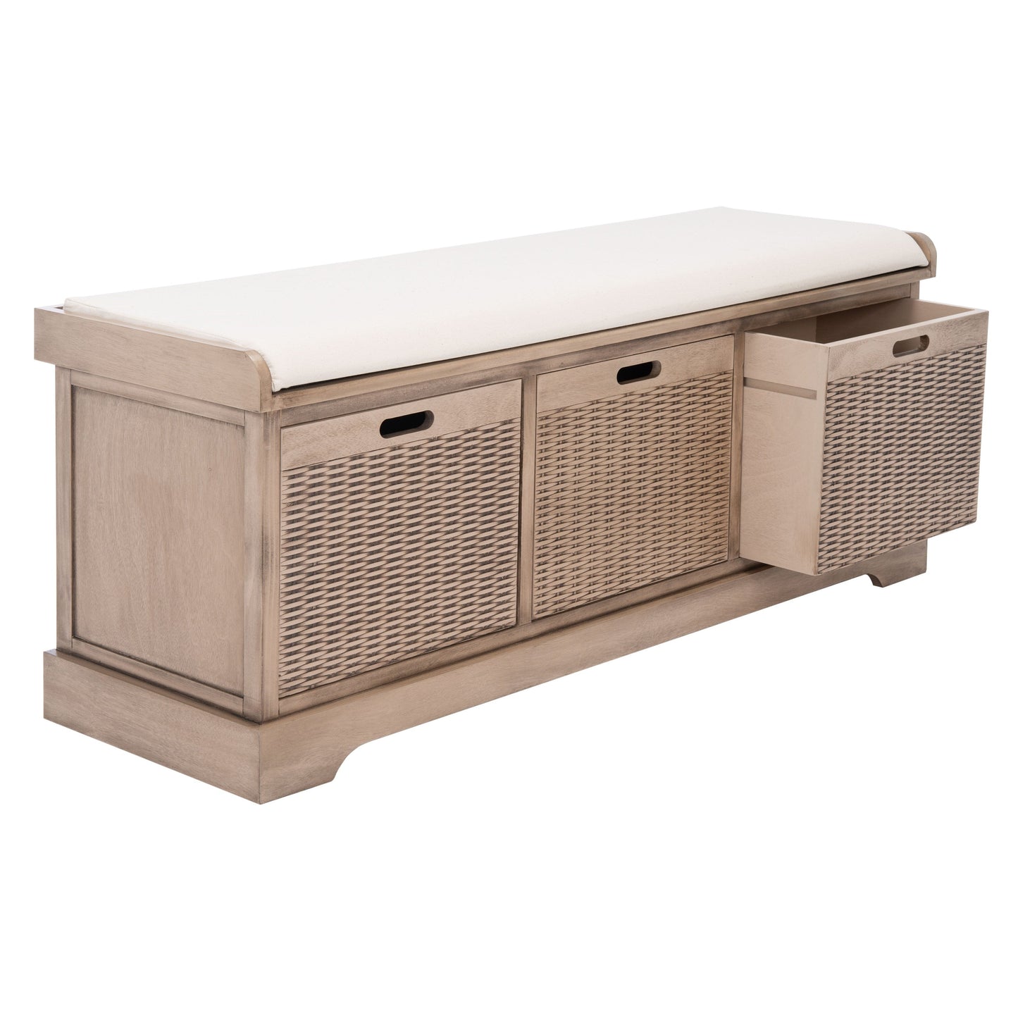 Banc de rangement à 3 tiroirs SAFAVIEH Fiorello avec coussins - 47,3 L x 15 L x 19 H - 47 L x 15 P x 19 H
