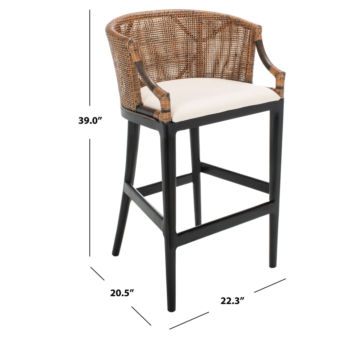 Tabouret de bar en rotin SAFAVIEH Virona de 76 cm (22,3 po l x 20,5 po l x 39 po H)