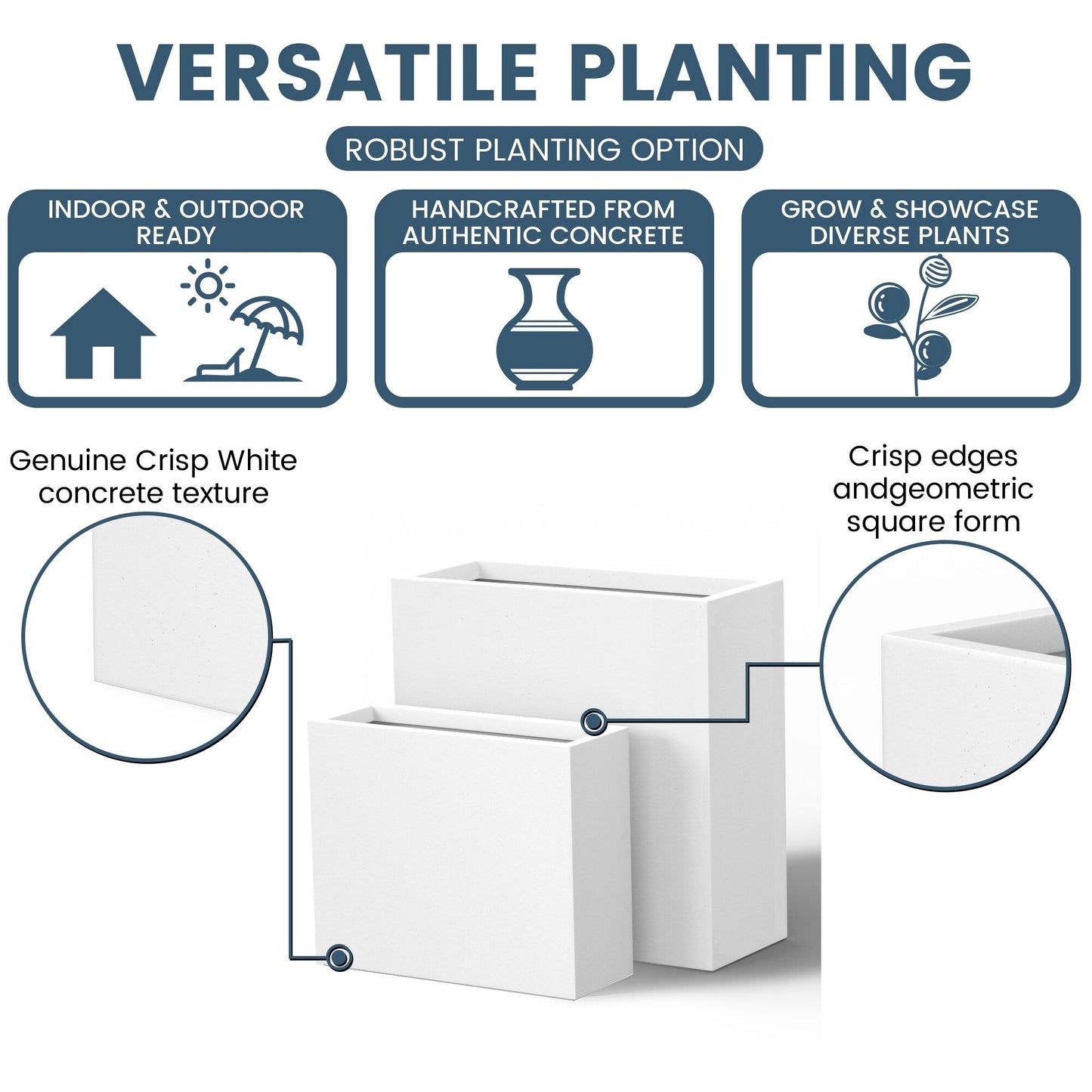 Jardinières rectangulaires en béton de grande taille / Grandes jardinières d'intérieur et d'extérieur