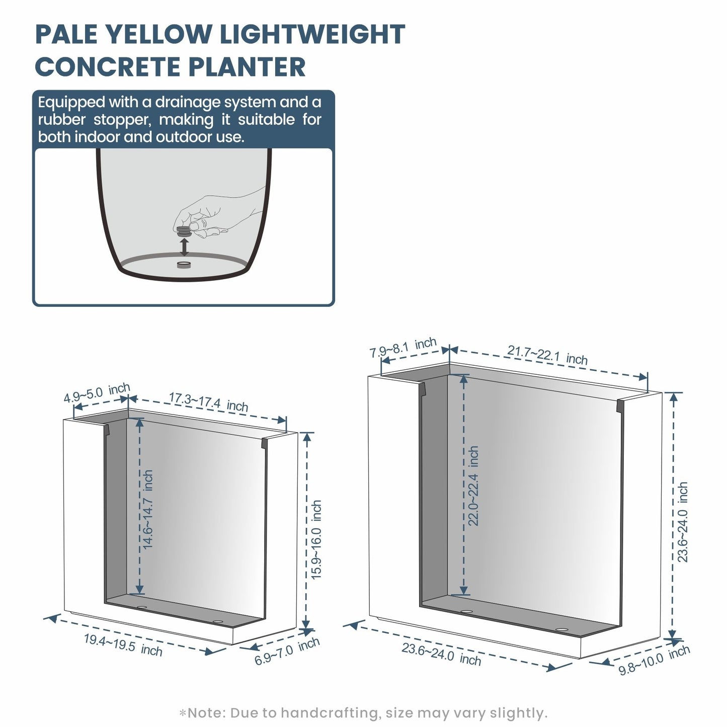 Jardinières rectangulaires en béton de grande taille / Grandes jardinières d'intérieur et d'extérieur