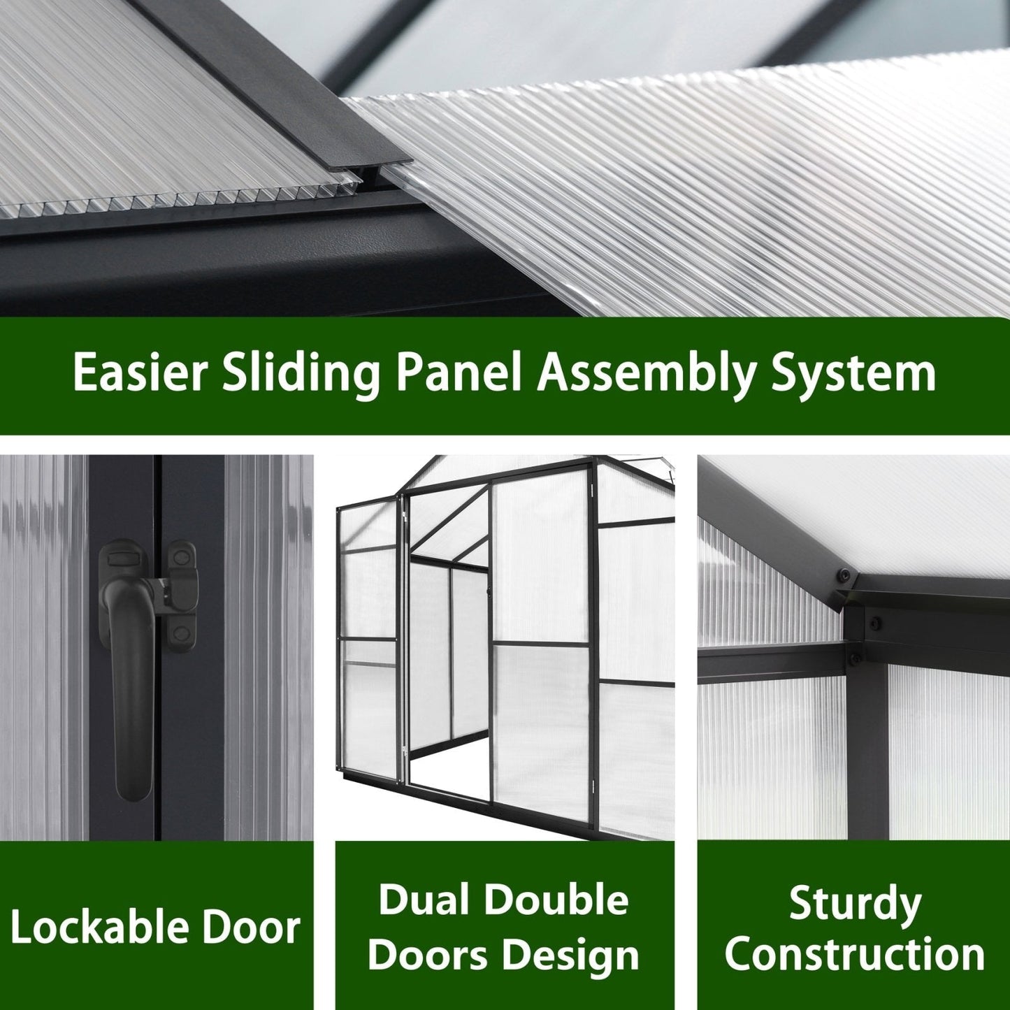 Serre de jardin en aluminium VEIKOUS avec ventilation de toit réglable et porte verrouillable, gris