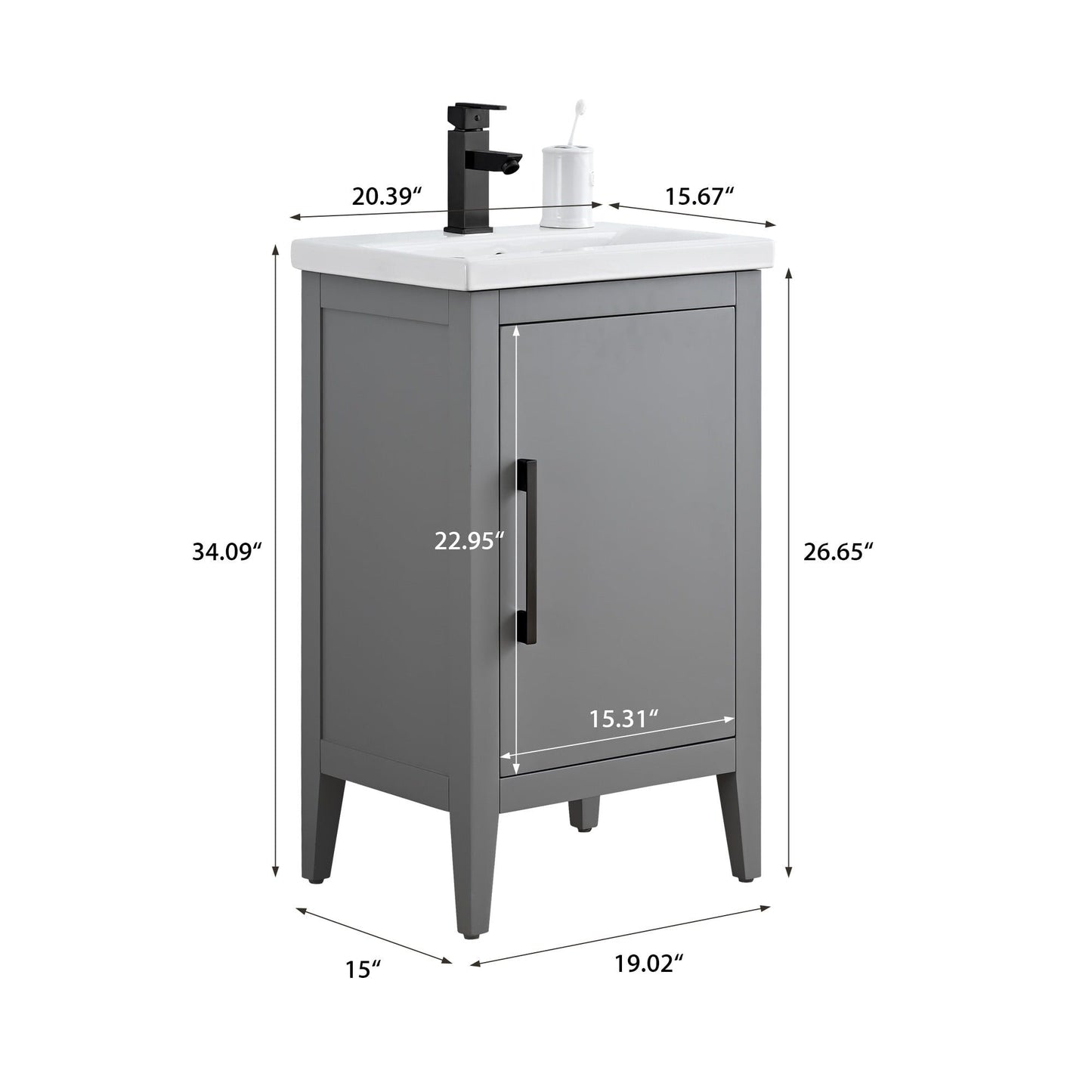 Meuble-lavabo simple Vanity Art 20, 24 ou 30 avec dessus en céramique