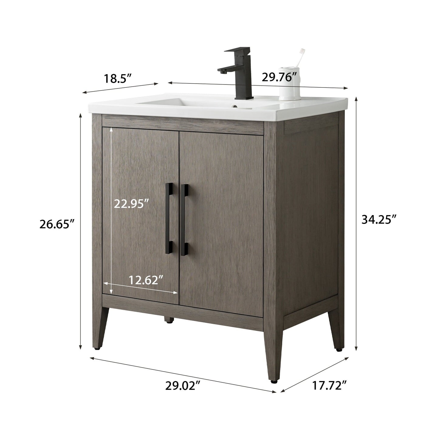 Meuble-lavabo simple Vanity Art 20, 24 ou 30 avec dessus en céramique