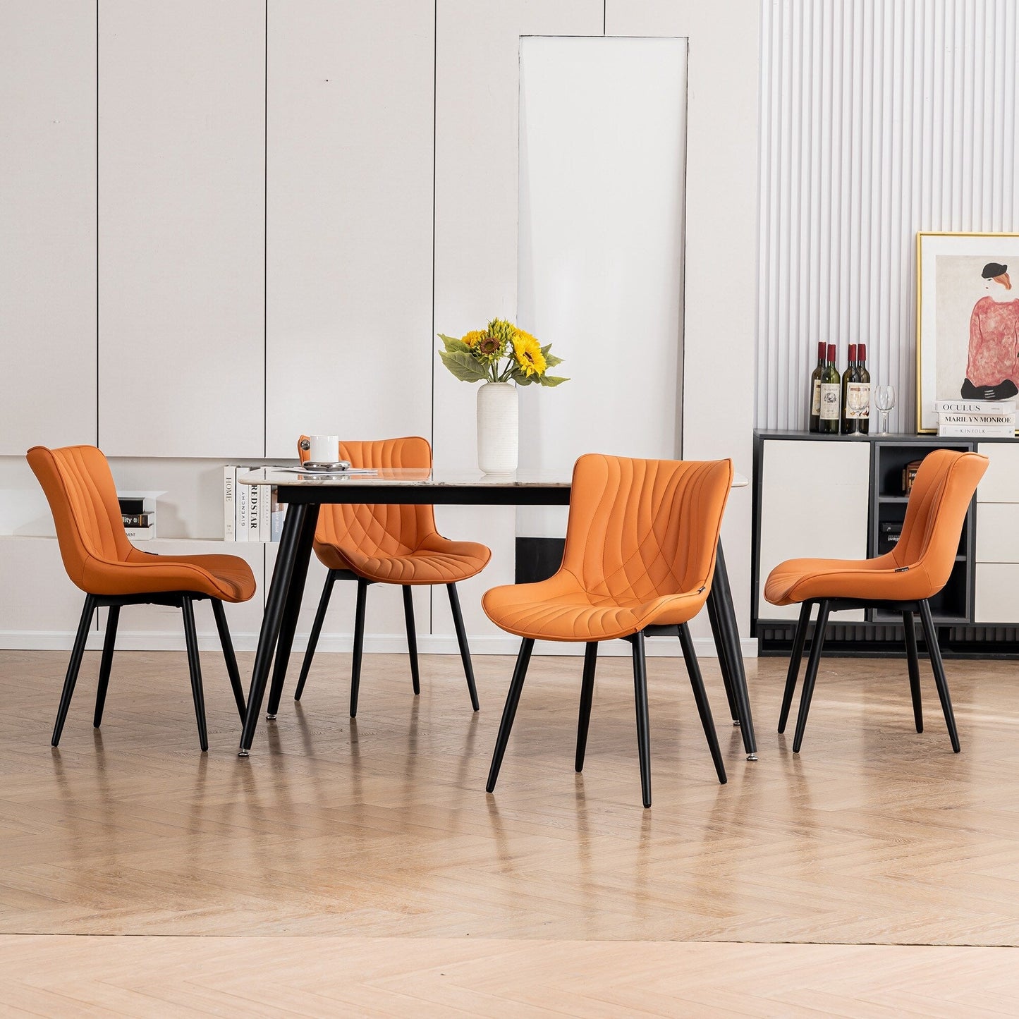 Lot de 2 chaises de salle à manger modernes en cuir rembourré sans accoudoirs