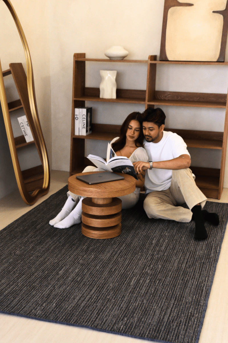 Moquette bouclée multicolore Oxford bleu et noyer | Série Earth